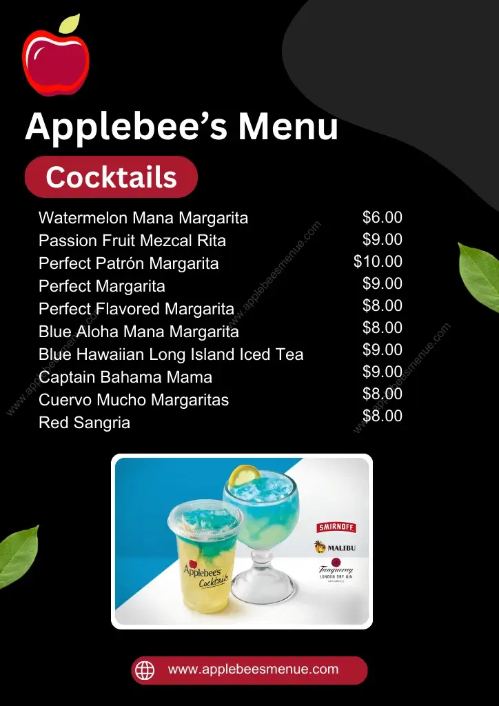 Applebees menu with Prices Cocktails