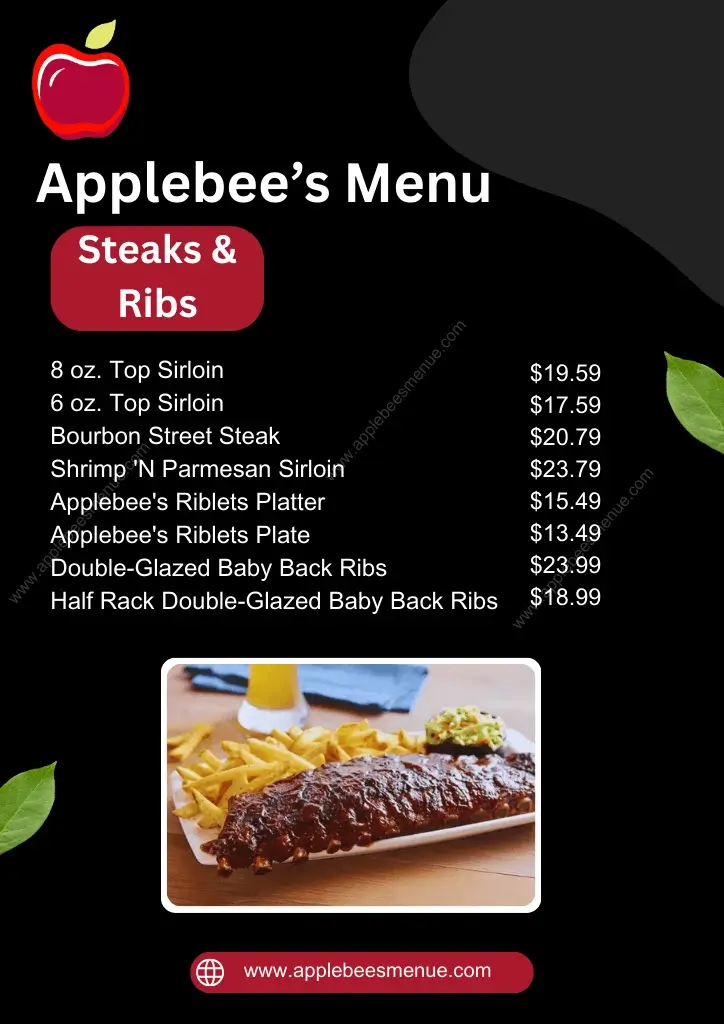 Applebees menu with Prices Steaks & Ribs